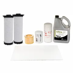 Service kit for scheduled maintenance of compatible rotary screw air compressors. Includes replacement components to support compressor performance in industrial applications.