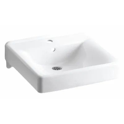 KOHLER Bathroom Sink: Soho, White, Vitreous China, 20 in Overall Lg, 18 in Overall Wd - One-Station Wall-Mounted Bathroom Sinks without Faucets