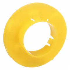 Snap-in wall stud grommet made of yellow neoprene. Inside diameter of 1 in, mounting hole diameter of 1.34 in. Used to protect and route cables through metal studs in framing applications, preventing sharp edges from damaging wiring.