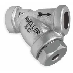 Carbon steel Y strainer with 2-inch socket connection for pipeline protection. Features a perforated 304 stainless steel screen with 0.062-inch openings and a spiral wound graphite-filled seal. Used to remove debris from steam, water, or industrial fluid systems, safeguarding downstream equipment.