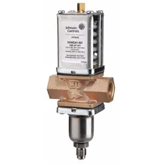 Two-way pressure-actuated water regulating valve with cast iron body. Maximum flow 110 gpm, pressure range 200 psi to 400 psi. Designed for use with R-410A refrigerant in HVAC and refrigeration systems to modulate water flow based on refrigerant pressure.