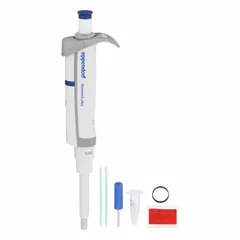 This single-channel pipettor is a manual fixed-volume instrument with a maximum capacity of 1,000 µL. It is autoclavable and features a blue color. Suitable for precise liquid handling in laboratory applications such as reagent addition and sample preparation.