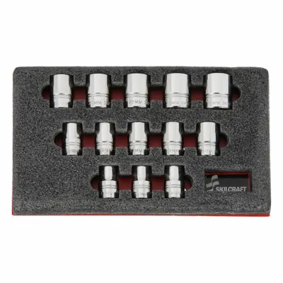 ABILITY ONE Socket Set: 1/2 in Drive, 13 Piece, 12-Point/6-Point, Metric - SAE & Metric Socket Sets