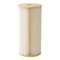 This pleated water filter cartridge features resin-impregnated pleated-cellulose polyester media. It is designed for fine filtration in industrial water systems, process water, cooling towers, and pre-filtration applications requiring a flow rate of 20 gpm. Overall height is 9 3/4 inches