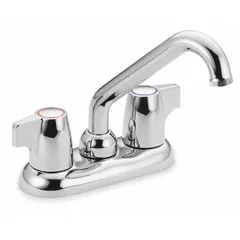 Centerset utility faucet with chrome finish and brass construction. Double-bend spout design. Flow rate of 2.2 gpm. Suitable for utility sink installations in laundry rooms, basements, or workshops.