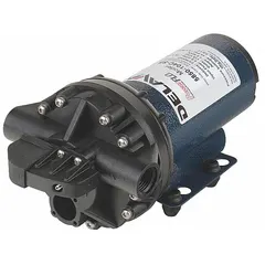 Electric on-demand sprayer pump with polypropylene housing. Features a demand pressure switch and FNPT connections. Suitable for agricultural and industrial spraying applications such as crop protection, weed control, and liquid transfer.