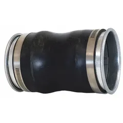 Steel vibration isolator for 14 in duct diameter. Reduces mechanical vibration and noise transmitted through ductwork in HVAC systems. Installed between fans, air handlers, or rotating equipment and duct to prevent structural vibration. Overall length 6 1/2 in, inlet diameter 14 in.