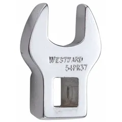 SAE open end crowfoot wrench with a 9/16 in head size and 3/8 in drive size. Chrome finish. Used for accessing fasteners in confined spaces where standard sockets or wrenches cannot reach, such as on hydraulic lines, brake fittings, and fuel systems.