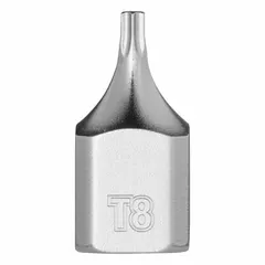 This Torx bit socket features a T8 tip size and fixed insert design, with an overall length of 51/64 in. It is used for driving Torx fasteners in assembly, maintenance, and repair tasks.