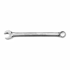This SAE 12-point combination wrench is constructed from alloy steel with a chrome finish. It features a 22 mm head size and a 12-1/2 in overall length with an offset design for improved access in confined spaces. Suitable for tightening and loosening fasteners in industrial maintenance, automotive repair, and mechanical assembly.