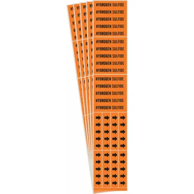 BRADY Pipe Marker: Hydrogen Sulfide, Orange, Black, Fits 3/4 in and Smaller Pipe O.D. - Hydrogen Sulfide Adhesive Pipe Markers