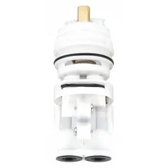 This plastic disc faucet cartridge is designed for use with Gerber series faucets, controlling hot and cold water flow. It includes one cartridge, referenced by manufacturer part numbers 97-013 and 97-022. Suitable for residential and commercial faucet repair and maintenance.