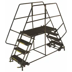 This rolling dual-access platform provides stable elevated access for maintenance, assembly, and warehousing tasks. The fixed-height steel deck measures 24 in x 36 in with a 4.2 ft platform height and supports up to 800 lb. Handrails are included, and the foot-activated step lock secures the platform in position on industrial floors.