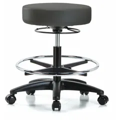 Vinyl Lab Stool, 20 1/2-28 in Height, 17x17 in Seat, Fiberglass Base, 5 Glides, Foot Support