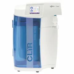 This wall-mounted water purification system produces Type I ultrapure water with resistivity greater than 18 MΩ/cm. It operates on a 120V/60Hz power supply, requires a DI feed source, and removes ionic impurities at a flow rate of 2.5 lpm. The unit features a 3/8" OD feed connection and is suitable for laboratory and industrial applications requiring high-purity water.