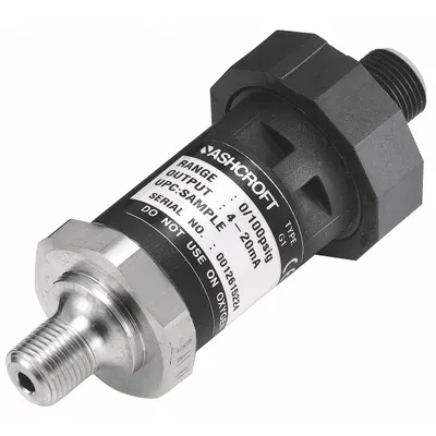 ASHCROFT Pressure Transmitter: 0 psi to 60 psi, 1 to 5V DC, 4-Pin M12 Connector - Pressure Transmitters with 4-Pin M12 Connector