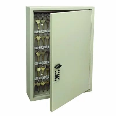 KIDDE Key Control Cabinet: 60 Key Capacity, Push-Button Combo Lock, Steel, Beige - Key Cabinets with Combination Lock