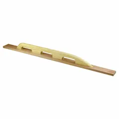 This concrete darby float features a square mahogany blade and a wood handle. It is broken-in for immediate use. Used for hand-operated smoothing and leveling of freshly poured concrete surfaces such as slabs and sidewalks.