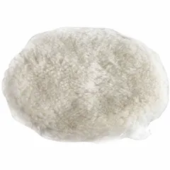This 6 in diameter, 5/8 in thick wool polishing pad features a hook-and-loop backing for attachment to random orbital sanders. The soft texture and beige color make it suitable for paint correction, buffing, and finishing tasks. The high-quality backing material ensures consistent performance during use.