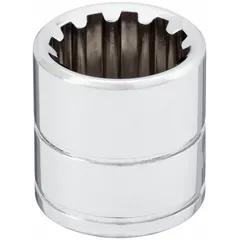 This 3/8" drive hand socket features a 9/16" SAE spline drive for multi-point contact, reducing fastener rounding. Made of chrome for corrosion resistance, it has a standard depth and 1-inch overall length. Suitable for tightening or loosening fasteners in automotive, machinery, and general assembly applications where standard-depth access is sufficient.