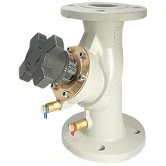 This manual balancing valve features a cast iron body with flange connections, designed for flow regulation in hydronic systems. It operates within a flow range of 47 to 106 gpm, with a minimum flow rate of 47 gpm. Typical applications include balancing water flow in HVAC and industrial piping circuits.