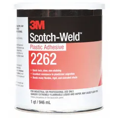 3M 2262 is a clear, water-resistant contact adhesive formulated for bonding plastics to non-porous or porous surfaces. It is also suitable for glass and fiberglass. This brush-on adhesive is used in industrial assembly and repair applications requiring a strong bond.
