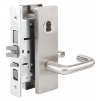 Office lever lockset in satin stainless steel finish. ADA compliant lever design for accessible operation. Suitable for interior doors in commercial or institutional settings requiring code compliance and durability