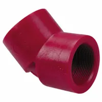 Pipe Elbow: 45° Elbow, Polyvinylidene, 1 in x 1 in Fitting Pipe Size, Female NPT x Female NPT, Red (MPN 650633 1)