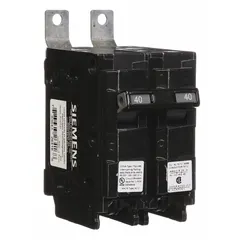 The Siemens B240HH is a 40 A, 2-pole miniature circuit breaker rated for 120/240V AC single-phase systems. It is a standard-type unit with a maximum AIR rating of 65kA at 120/240V AC, designed for bolt-on installation in P1 Panelboards. This breaker provides overcurrent protection in commercial and industrial power distribution applications.