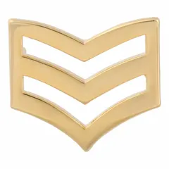 Metal rank insignia featuring a gold SGT chevron design, measuring 3/4 in. Attaches via clutch pin. Used on uniform collars or lapels to indicate non-commissioned officer rank in military, law enforcement, or uniformed services.