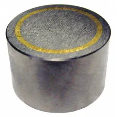 Round encased alnico magnet with 0.5 in thickness and 3/4 in outside diameter. Provides 5.4 lbf maximum pull force. Suitable for holding, lifting, or positioning ferrous parts in industrial fixtures, sensors, and magnetic assemblies.