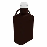 This 10 L rectangular carboy is made of amber plastic to shield light-sensitive liquids. It features large handles for carrying, a wide mouth with an 83 mm screw-on cap, and volume graduations. Suitable for storage and dispensing of chemicals, water, and other liquids in industrial or laboratory settings
