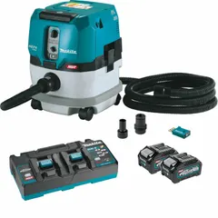This MAKITA cordless dust extractor is a dry-only unit with HEPA filtration, capturing fine particles. It features a 2.1-gallon plastic tank and delivers 148 cfm of airflow. Powered by a 4.0 Ah battery (sold separately), it is suited for dry dust collection in construction, renovation, and workshop tasks requiring cordless mobility.