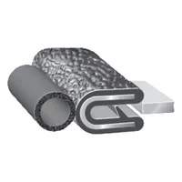 This edge trim seal features a PVC outer and EPDM bulb in a rounded profile shape. It has a 3/8 in leg length and 250 ft overall length, meeting UL 94HB standards. Used to protect panel edges from abrasion, vibration, and weather in industrial enclosures, machinery guards, and similar applications