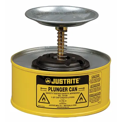 JUSTRITE Plunger Can, 1/4 gal, Powder Coated Steel, Yellow - Plunger Cans