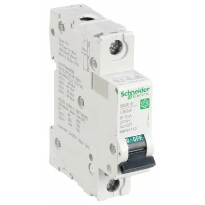 SCHNEIDER Supplementary Protector: 10 A Amps, 60V DC, 14kA at 120/240V AC, Screw Clamp - B-Curve, 1-Pole UL1077 DIN Rail-Mount Supplementary Protectors