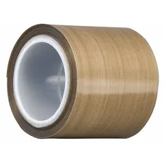 This tape consists of a silicone, polytetrafluoroethylene coated cloth backing, providing a non-stick, heat-resistant surface. It is used in industrial applications such as heat sealing, packaging machinery, and chute linings where materials must slide freely without sticking.