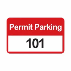 Vinyl parking hanger in red with white imprinting. Overall width 4 3/4 in, card height 2 3/4 in. Supplied in packs of 100. Used to designate authorized parking in lots, garages, or facilities.