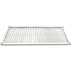 This fume hood prefilter combines carbon and HEPA filtration to capture airborne particulates and chemical vapors. It measures 12 inches in overall height and 31 1/2 inches in overall width. Designed for use in laboratory and industrial ventilation enclosures to maintain exhaust air quality.