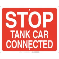 This red railroad flag sign is used to mark stop tank car connected locations in rail yards and industrial sidings. It features a High Intensity Prismatic (HIP) retroreflective grade for visibility in low light, a nominal size of 12 in x 15 in, 0.09 in thickness, and mounting holes for installation