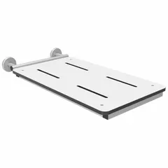 Wall-mount shower bench with phenolic seat and stainless steel support. Maximum seat width 29 inches, weight capacity 250 lb. Suitable for wet environments in commercial or residential settings.