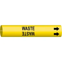 Pipe Marker: Waste, Yellow, Black, Fits 1 1/2 to 2 3/8 in Pipe O.D., 1 Pipe Markers, With Arrows (MPN 4151-B)