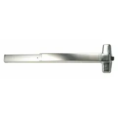 Rim-type exit device with touchbar style for doors up to 3 ft wide. Chrome finish with night latch outside trim. ADA compliant for commercial egress applications.