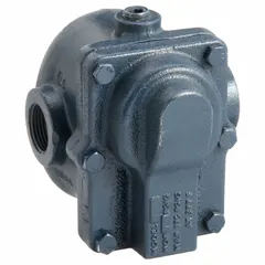 This cast iron in-line float and thermostatic steam trap automatically drains condensate from steam lines while preventing steam loss. It features a stainless steel float and is designed for horizontal installation. Suitable for condensate removal in steam mains, heat exchangers, and industrial heating processes.