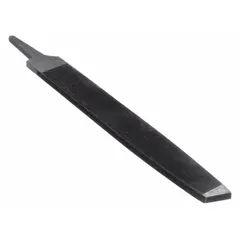 Tapered rectangular mill file with second cut and single edge cut. Measures 6 in length without tang, 5/8 in width, 7/64 in thickness. Used for precision filing, deburring, and finishing flat surfaces in general machine shop and maintenance tasks.
