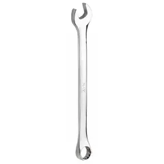 This metric 6-point combination wrench features a 9 mm head size and an overall length of 6 1/2 inches. Constructed from alloy steel with a chrome finish, it is suited for tightening or loosening hex fasteners in automotive, machinery, and industrial applications.