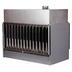 Gas-fired duct furnace with 350,000 BtuH heating capacity input. Constructed with aluminized steel and features a bottom configuration. Designed for a 30°F temperature rise. Suitable for ducted air systems in industrial and commercial spaces such as warehouses and factories.