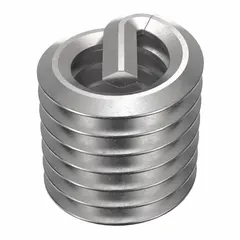 Free-running helical insert with tang for installation. Made of 18-8 stainless steel, #8-32 thread size, coarse right-hand thread. Used to repair or reinforce tapped threads in metal components. Pack of 12.