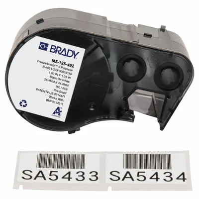 BRADY Combined Label and Ribbon Cartridge: Rectangle, 1 in x 1 3/4 in, Cryogenic Polyester - Brady Thermal Transfer Precut Label Roll Cartridges