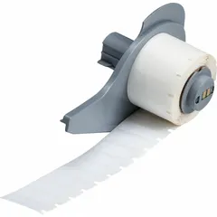 Precut label roll measuring 1 1/2 in x 3/8 in, made of polyimide with permanent adhesive. Compatible with Brady M710 printer series. Used for industrial identification and tracking in high-temperature or harsh environments, such as circuit board labeling, asset tags, and wire marking.